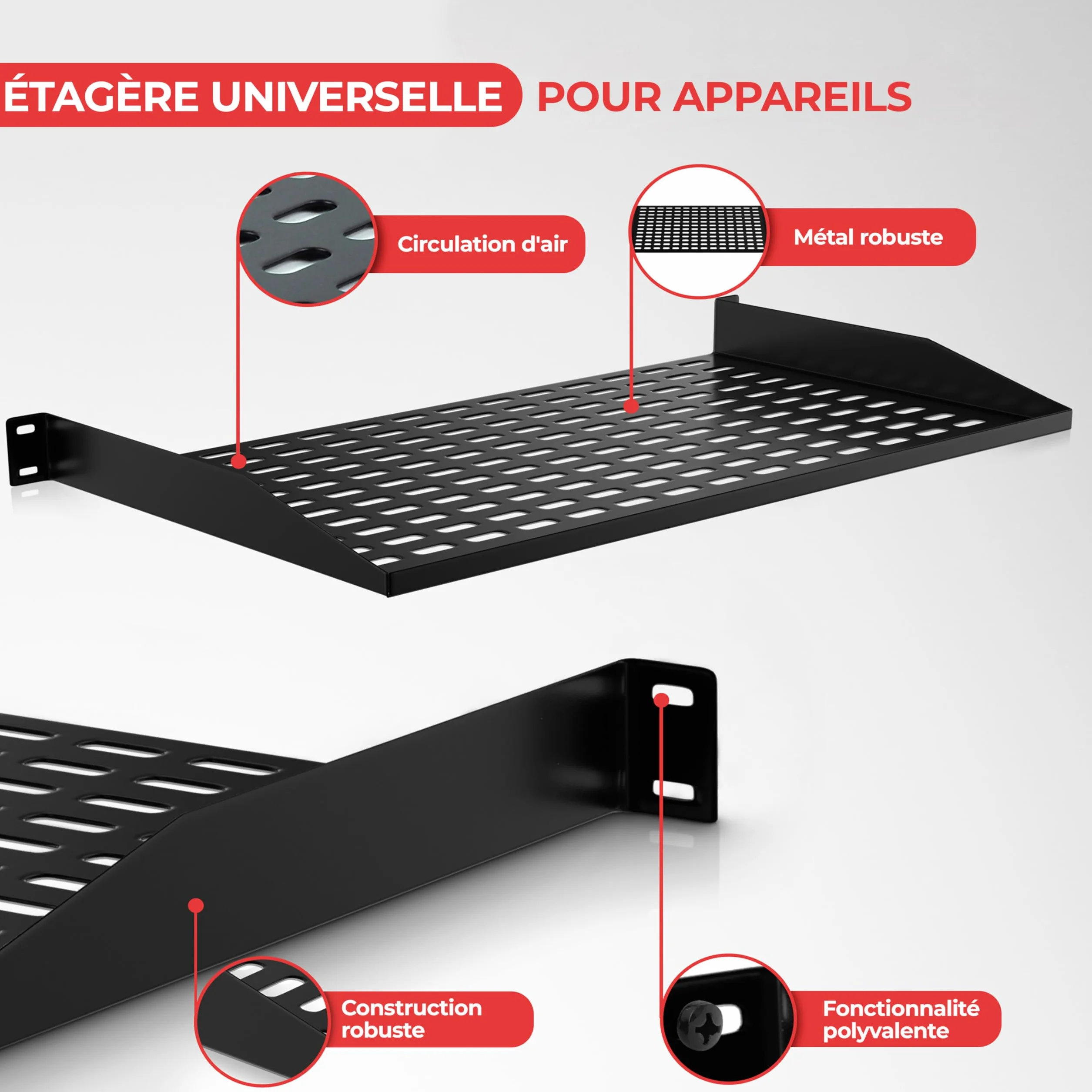 Pyle Étagère Rack Serveur 1U Plateau Ventilé Cantilever pour Armoire 19" Noir Lot de 2