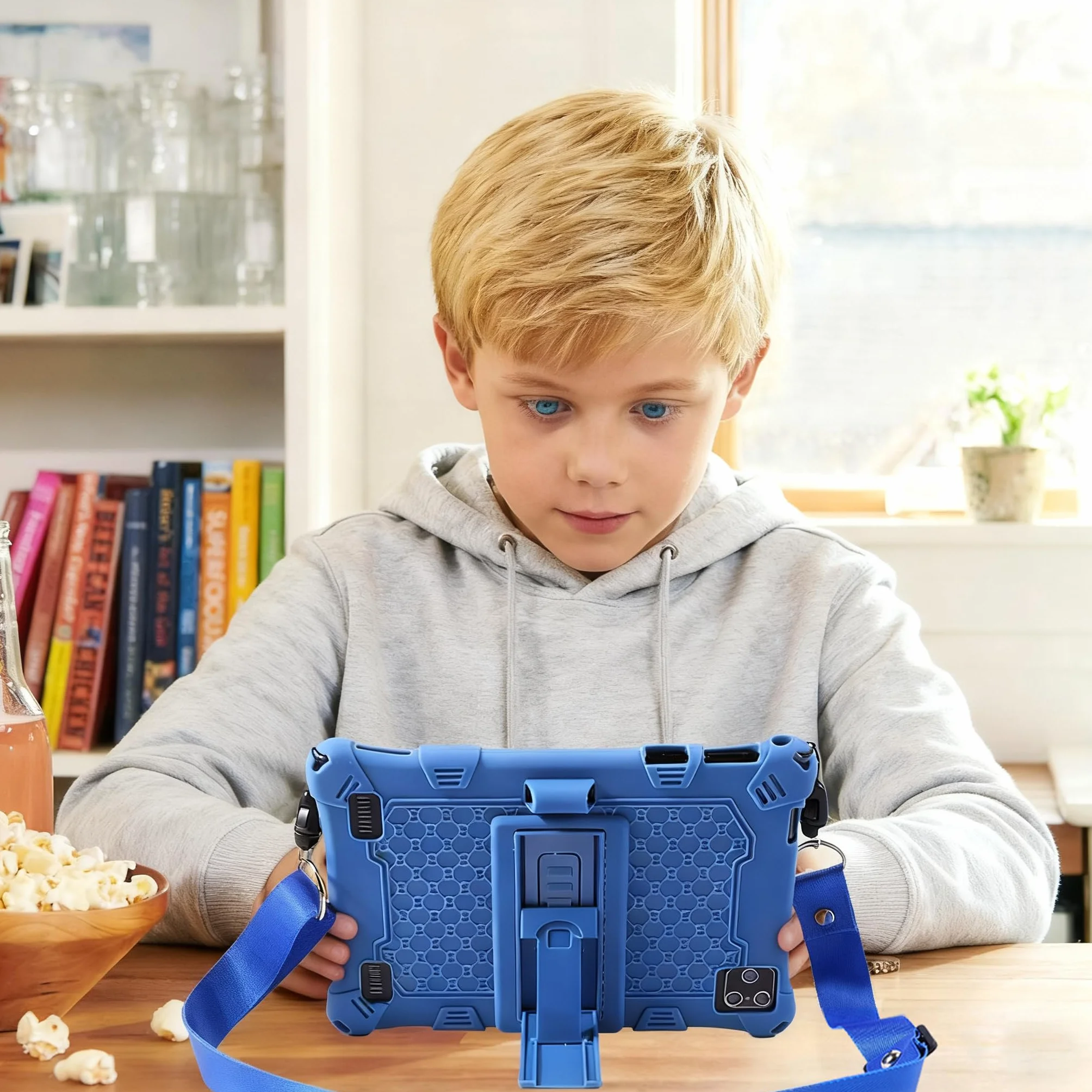 Tablette Enfants 8 Pouces Android 6+10 RAM 128Go ROM Carte TF 256Go certifiée Google Wi-Fi étui Antichoc Bleu