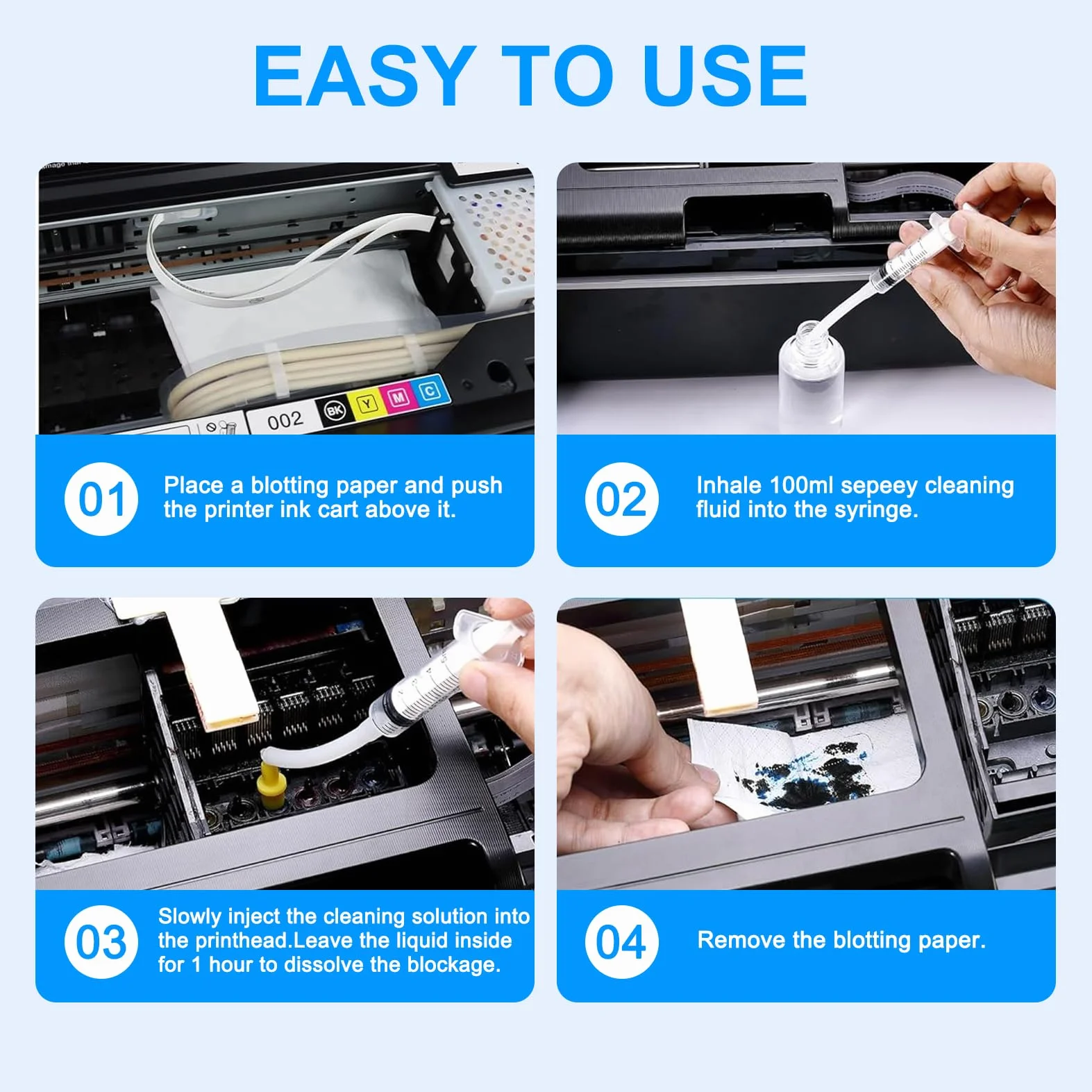 Solution de Nettoyage d'encre Eco Solvent 500ml Compatible Roland Mimaki Mutoh XP600 TX800 DX5 DX7 DX9 DX10 DX11 DX4 I1600 I3200