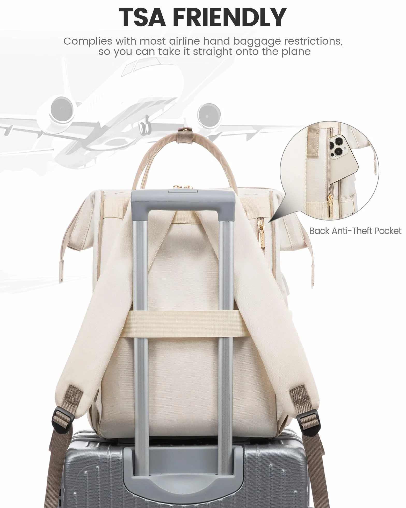 LOVEVOOK Sac à Dos Femme 15.6 Pouces Ordinateur Portable Voyage Antivol Etanche Kaki