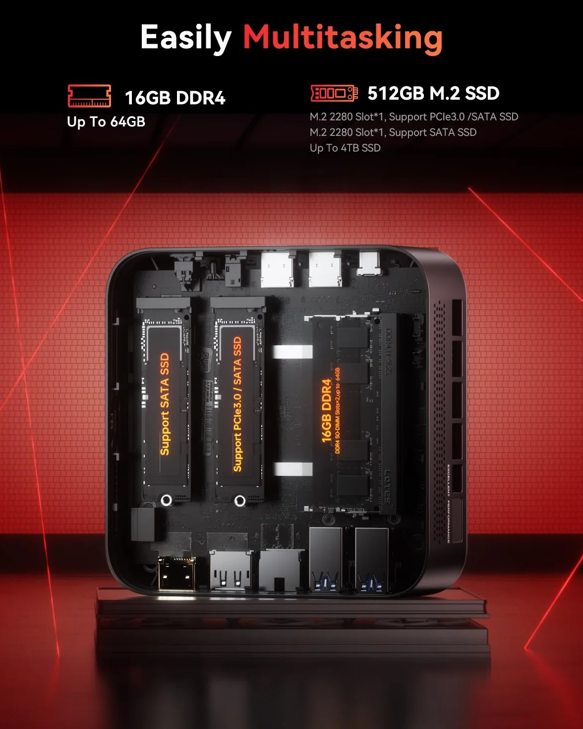 NiPoGi E3B Mini PC AMD Ryzen 5 7430U 16Go RAM 512Go SSD 4K Triple Display WiFi 6 BT 5.2 VESA Supporté
