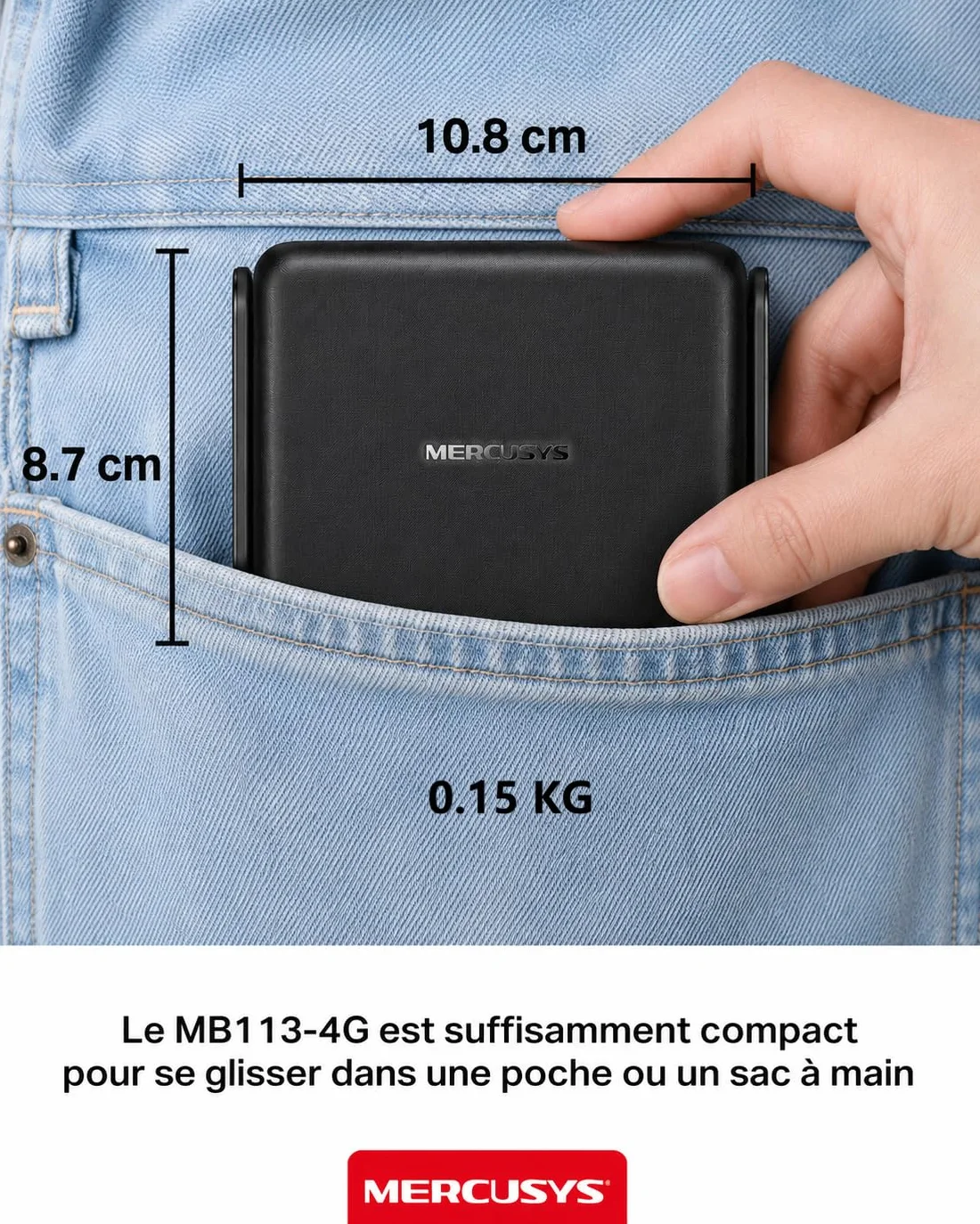 Mercusys MB113-4G Routeur 4G LTE WiFi 300 Mbps 2.4 GHz Carte SIM Nano 2 Antennes USB C