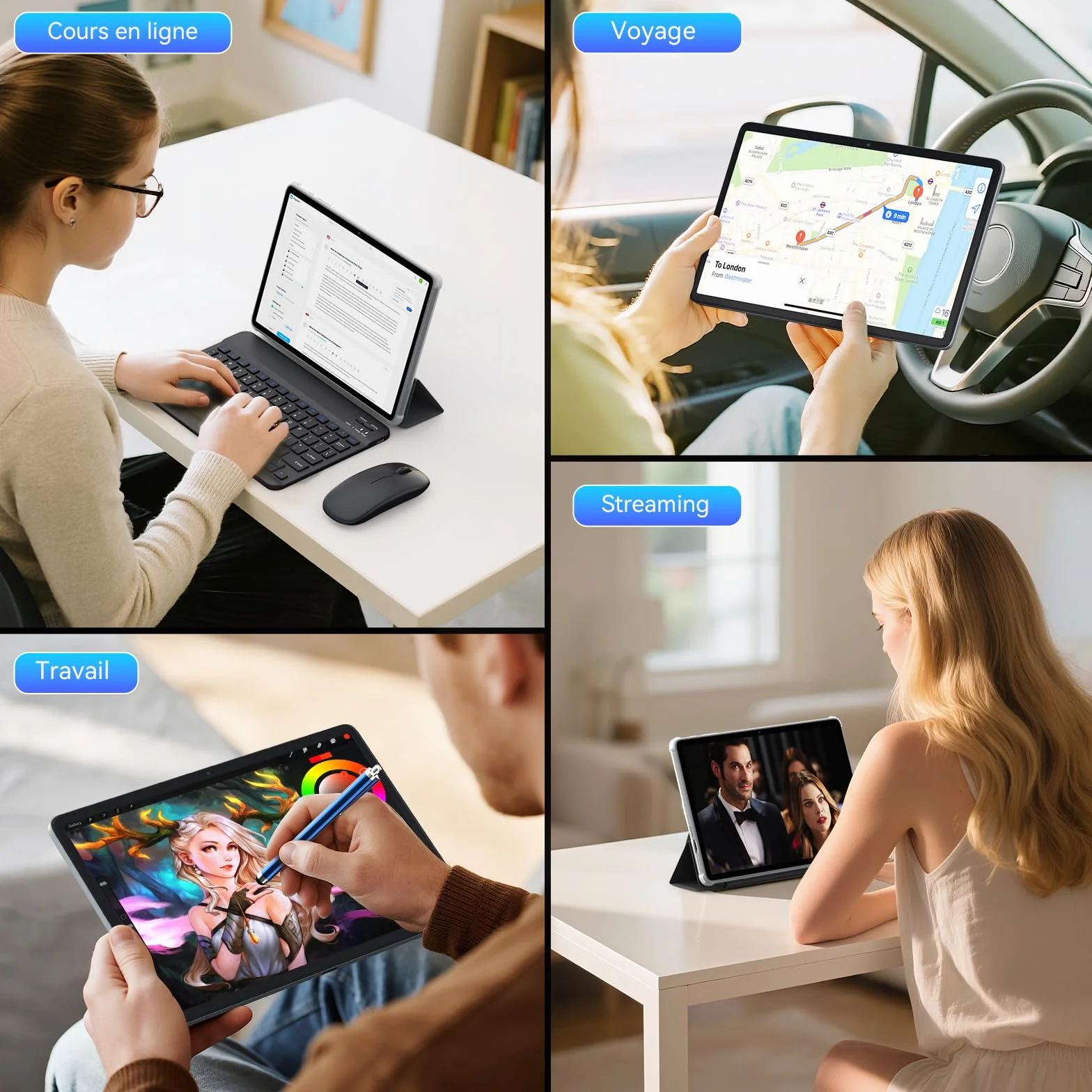 Tablette Android 16 10 pouces 8GB RAM 256GB ROM avec stylet clavier souris Gemini AI Widevine L1 Garantie 5 ans