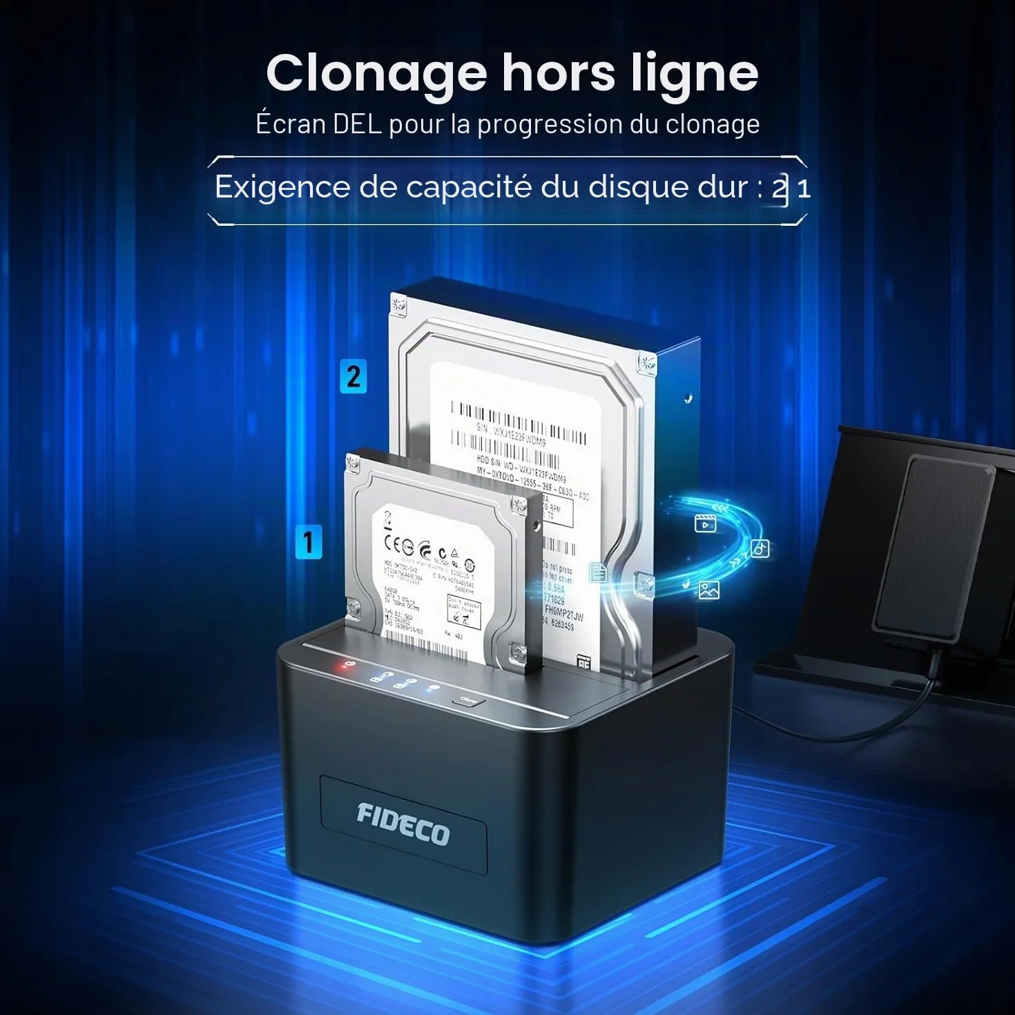 FIDECO Station d'accueil pour Disque Dur USB 3.0 Double Baie SATA HDD SSD 2.5 3.5 Pouces Clone Hors Ligne