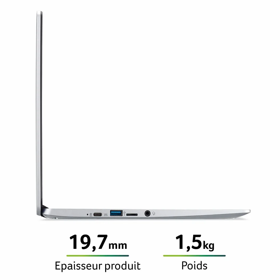 Acer Chromebook 314 CB314-1HT-P2DF Ordinateur Portable Tactile 14" FHD IPS, Intel Pentium Silver N5030, 8Go RAM, 64Go eMMC, Gris