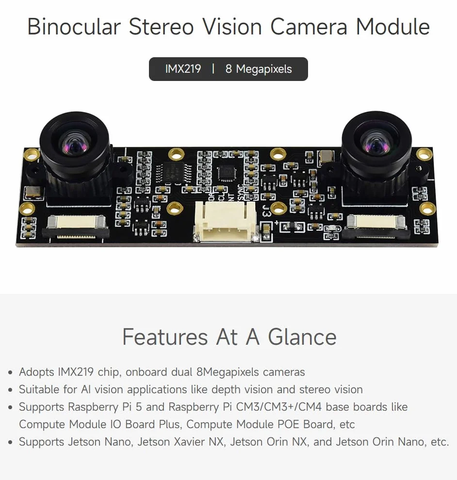 Waveshare IMX219-83 Stereo Camera 8MP Binocular Module Depth Vision for Jetson Nano B01 Raspberry Pi 5/4/CM4