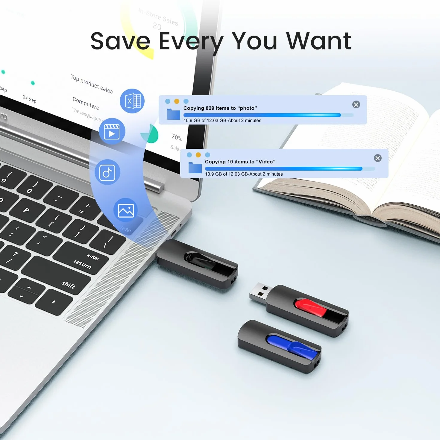 Vansuny Clé USB 2.0 64Go Lot de 5 Rétractable LED