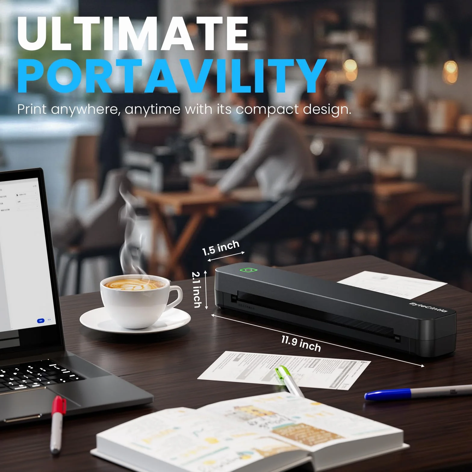 Imprimante Thermique A4 Bluetooth Portable sans Fil pour Voyage, Compatible Android iOS