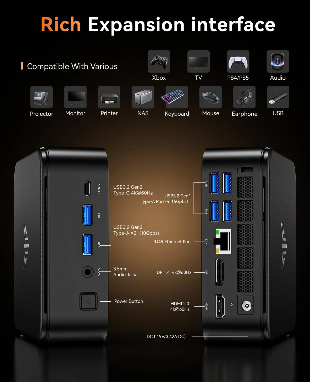 NiPoGi E3B Mini PC AMD Ryzen 5 7430U 16 Go LPDDR4X 512 Go SSD Micro Ordinateur Bureau Radeon RX Vega 7 WiFi 6 BT5.2