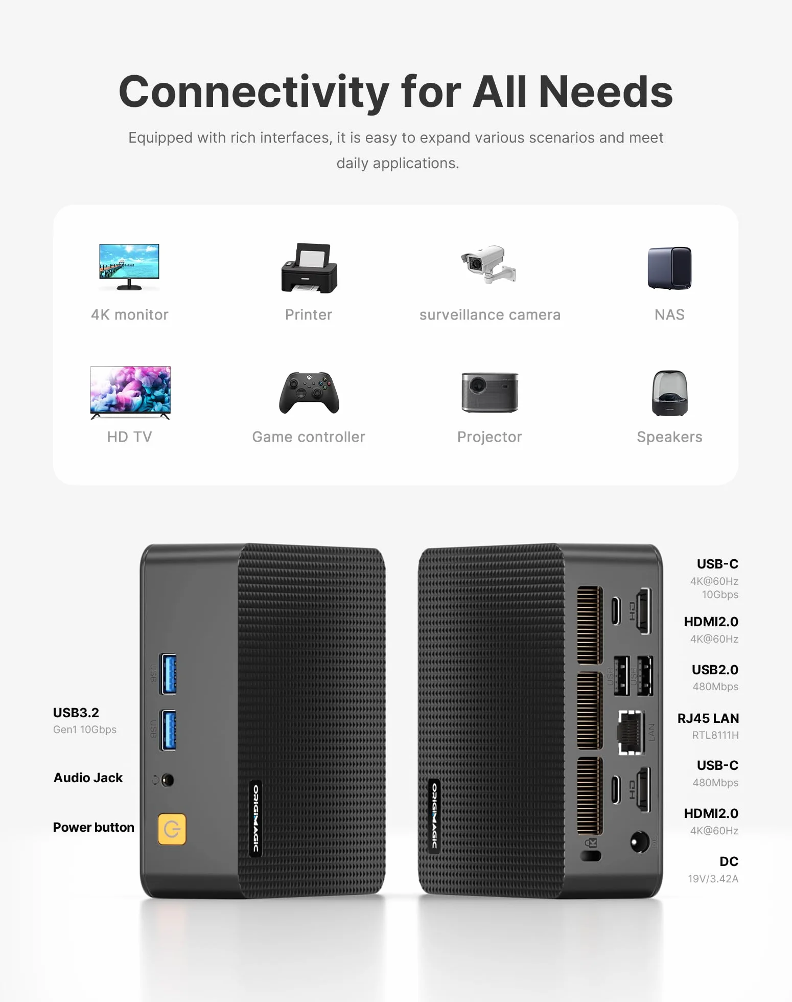 Mini PC C5 Ryzen 5 3500U 8GB RAM DDR4 256GB SSD Ordinateur de Bureau Compact Triple écran 4K 60Hz