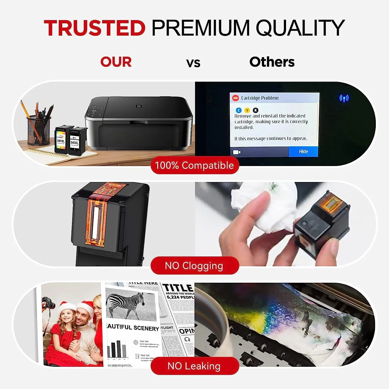 Cartouches d'encre PG-540XL CL-541XL Compatibles Canon 540 541 XL pour Pixma TS5150 TS5151 MG4250 MG3650S MG3600 MX475 MX455 (Noir & Tricolore)