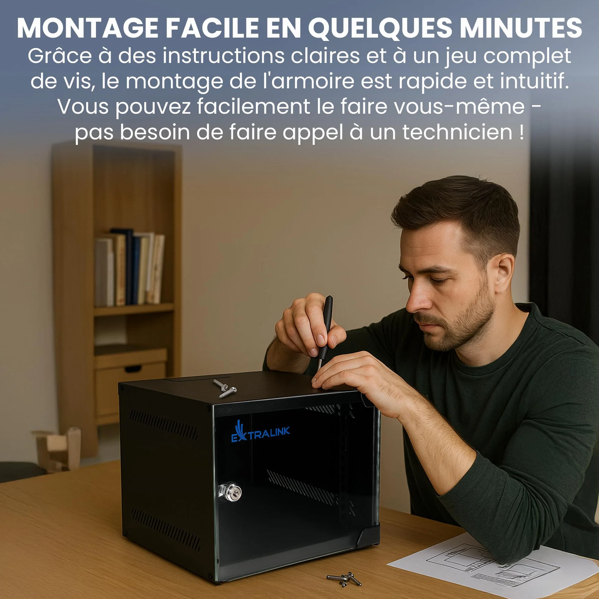 Extralink Baie de Brassage 10 Pouces 6U Armoire Réseau 310mm Profondeur Montage Mural Sol 180° Ouverture 30kg Noir
