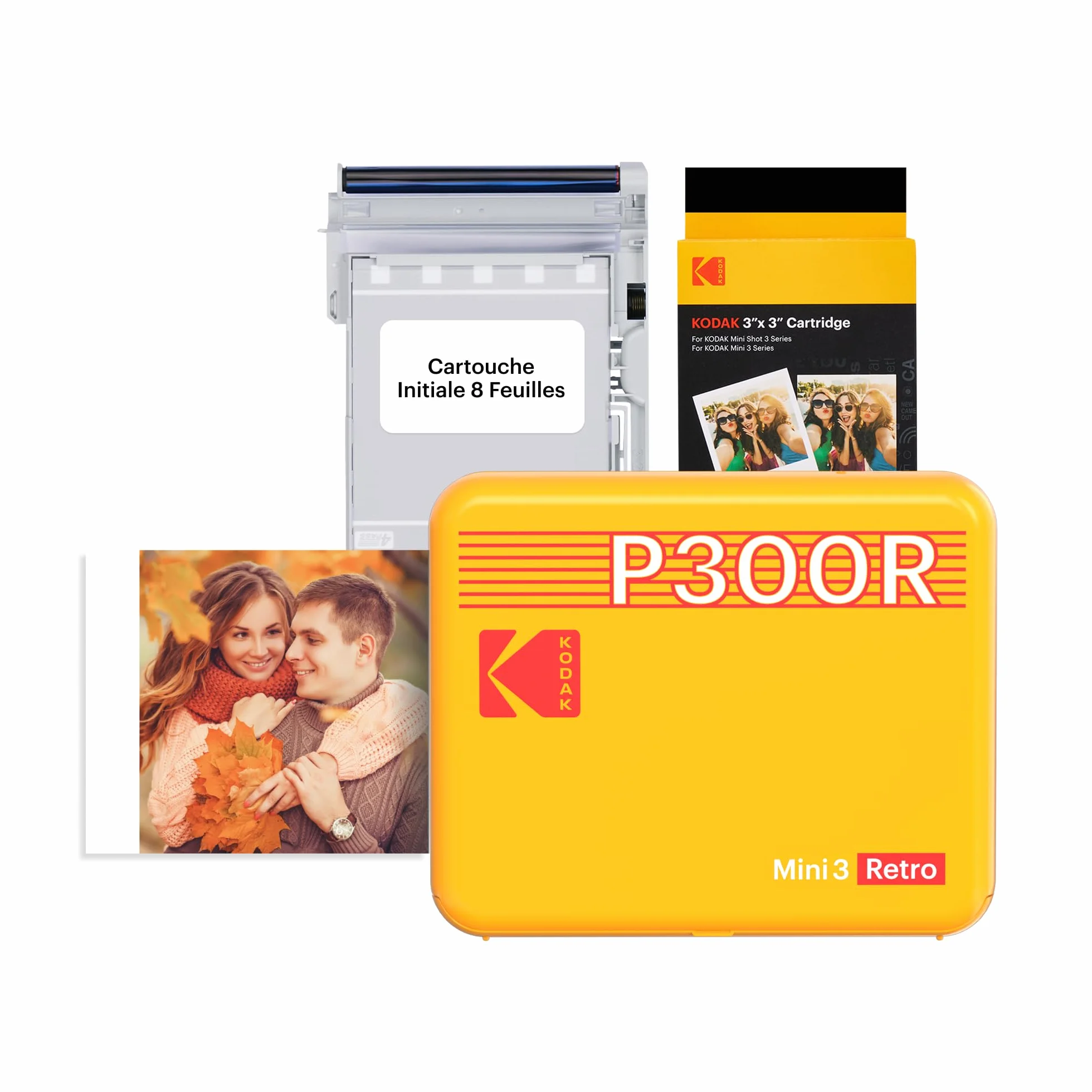 KODAK Mini 3 Retro 4PASS Imprimante Photo Portable 7,6x7,6cm Jaune