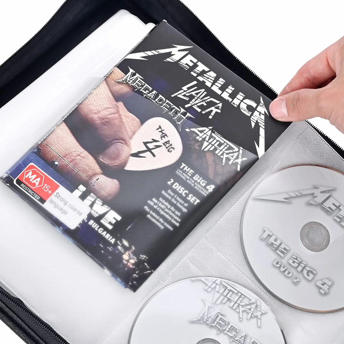 LIOVODE Étui de rangement DVD pour 128 DVD et 64 livrets, noir