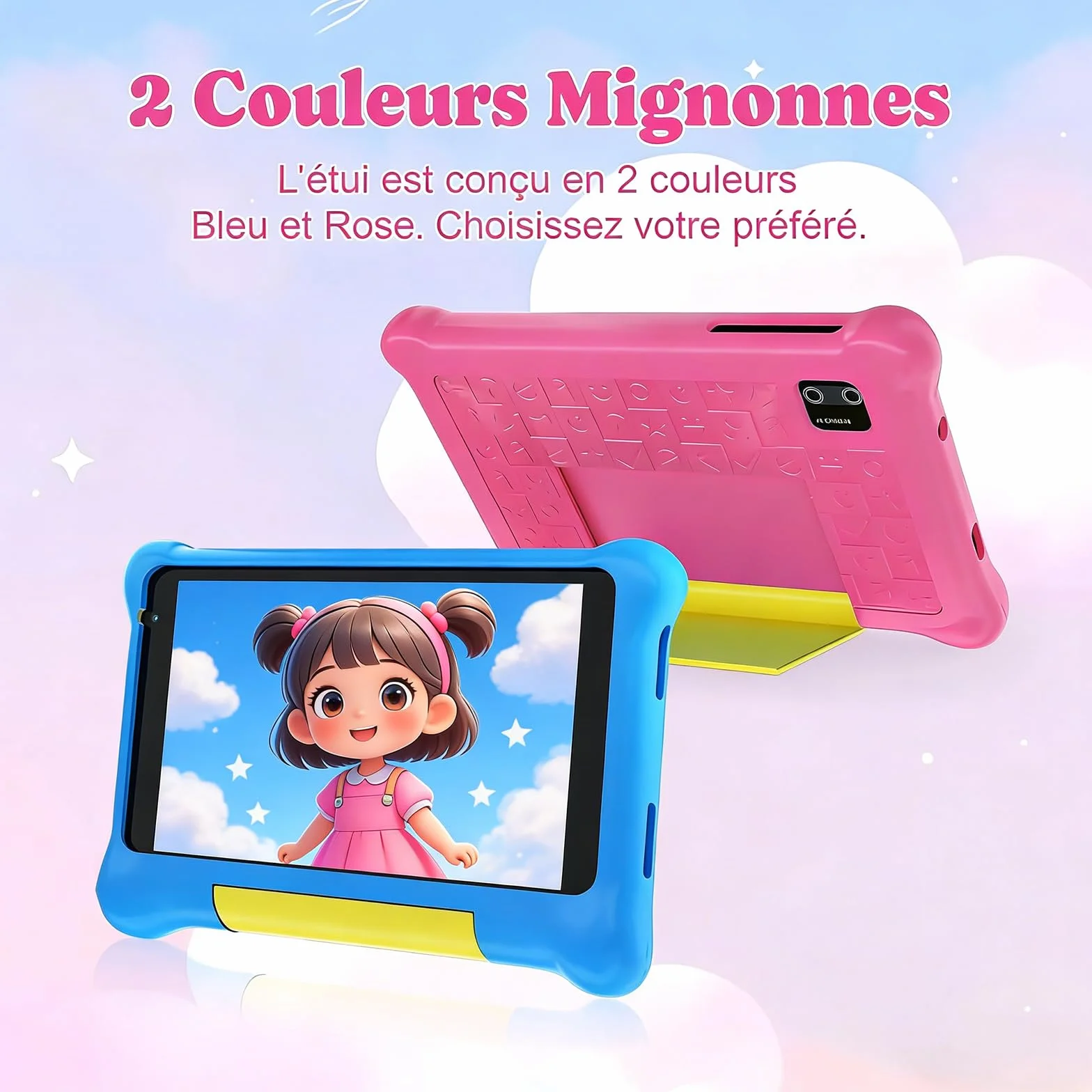 Tablette Enfants 7 Pouces Android 5GB RAM 32GB ROM Contrôle Parental IPS HD Bluetooth WiFi Quad Core Double Caméra avec Étui (Rose)