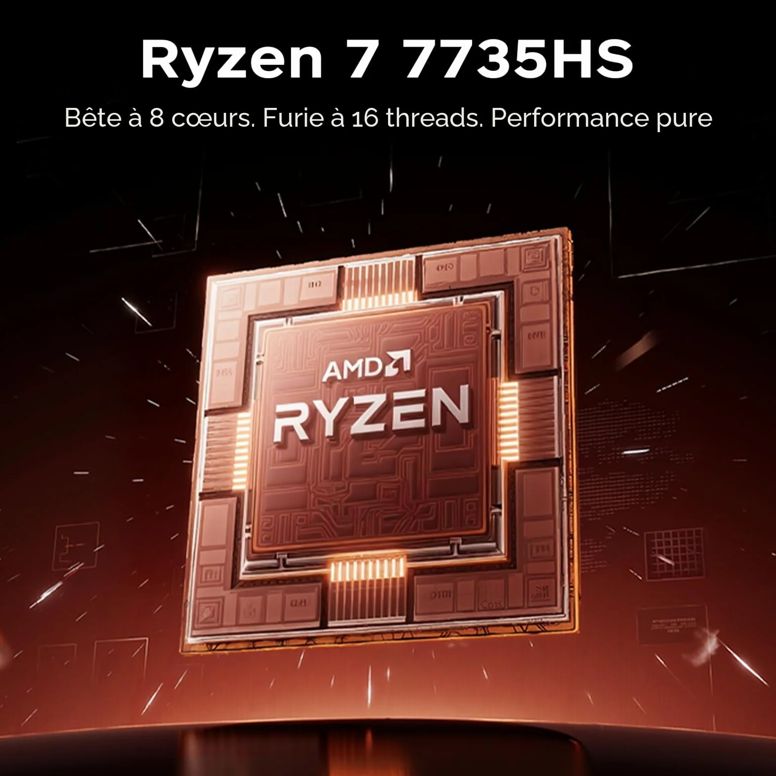 AOC Ordinateur Portable Gaming 16 Pouces AMD Ryzen 7 7735HS 8 Cœurs DDR5 4800MHz 16Go RAM 512Go SSD WiFi 6 BT5.2