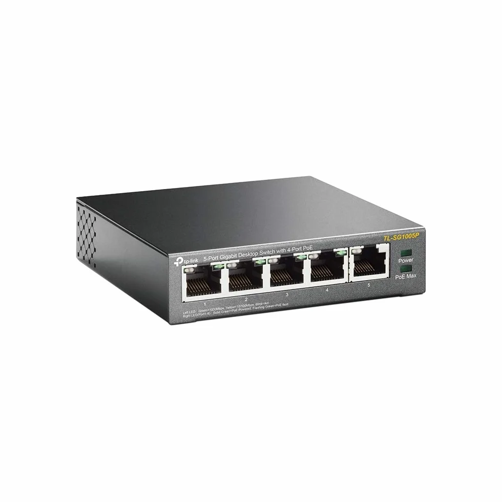 TP-Link Switch PoE 5 Ports Gigabit TL-SG1005P V2, 4 Ports PoE+, 65W, Boitier métal