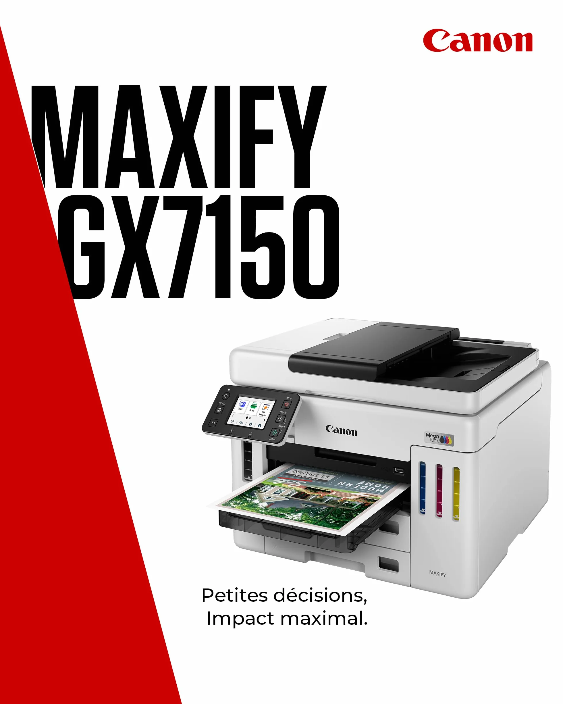 Canon MAXIFY GX7150 Imprimante de Bureau Compacte MegaTank Jet d'encre Couleur sans Fil Tout-en-Un Wi-Fi Ethernet USB