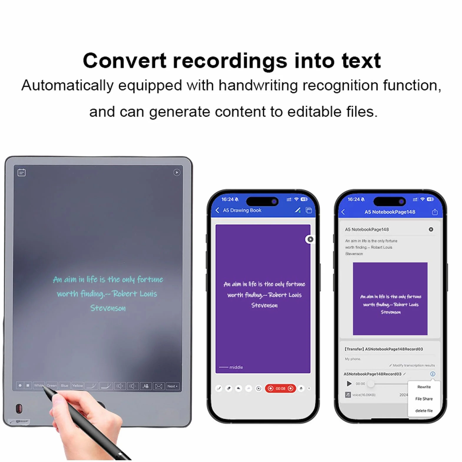 Dpofirs Carnet Numérique avec Stylo Intelligent, Synchronisation en Temps Réel, Bloc-Notes Électronique