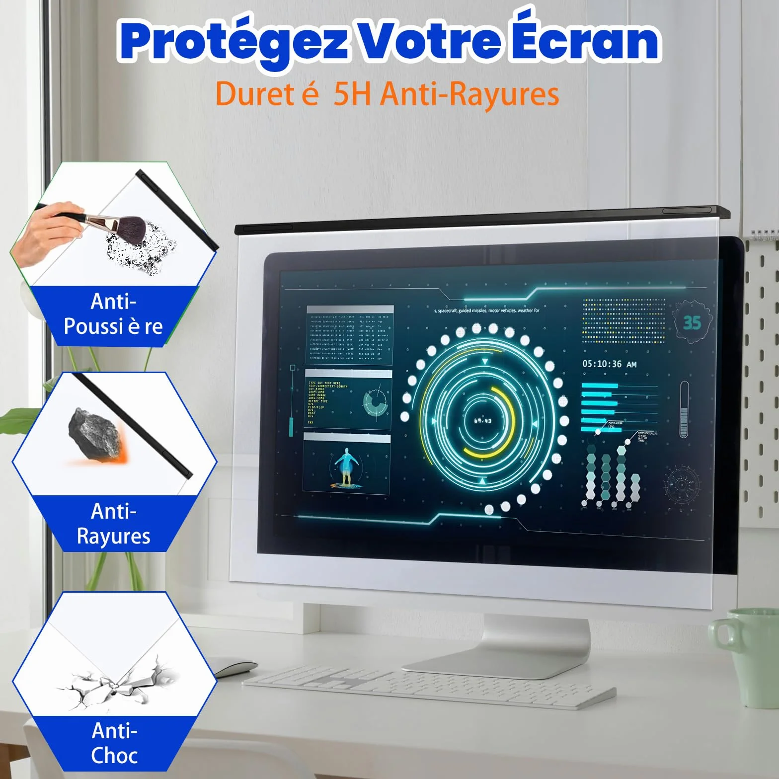 Filtre d'Écran Anti-Lumière Bleue 24 Pouces 16:9 Protection Anti-UV Anti-Reflet Anti-Éblouissement 54,3 x 33,1 cm