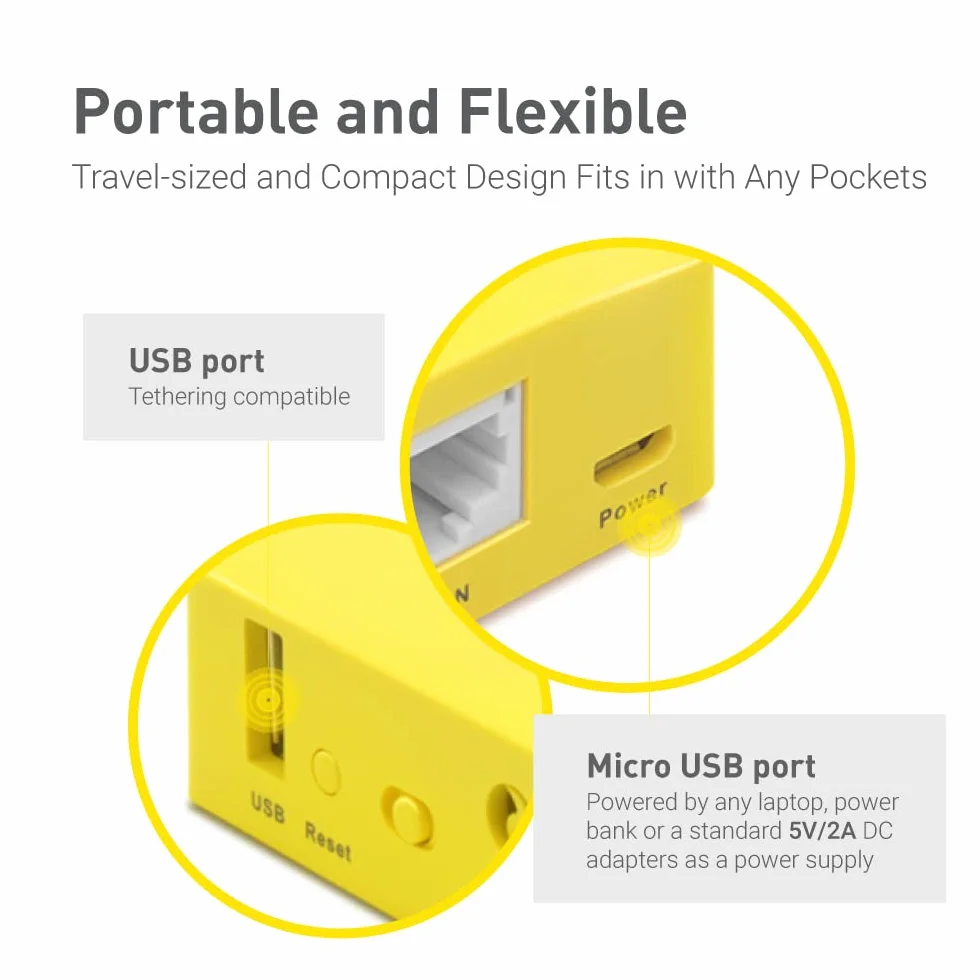 GL.iNet GL-MT300N-V2(Mango) Mini routeur WiFi VPN de Poche sans Fil Portable - Point d'accès/Extender/WDS avec OpenWrt, 2 Ports Ethernet, USB 2.0, 128 Mo RAM