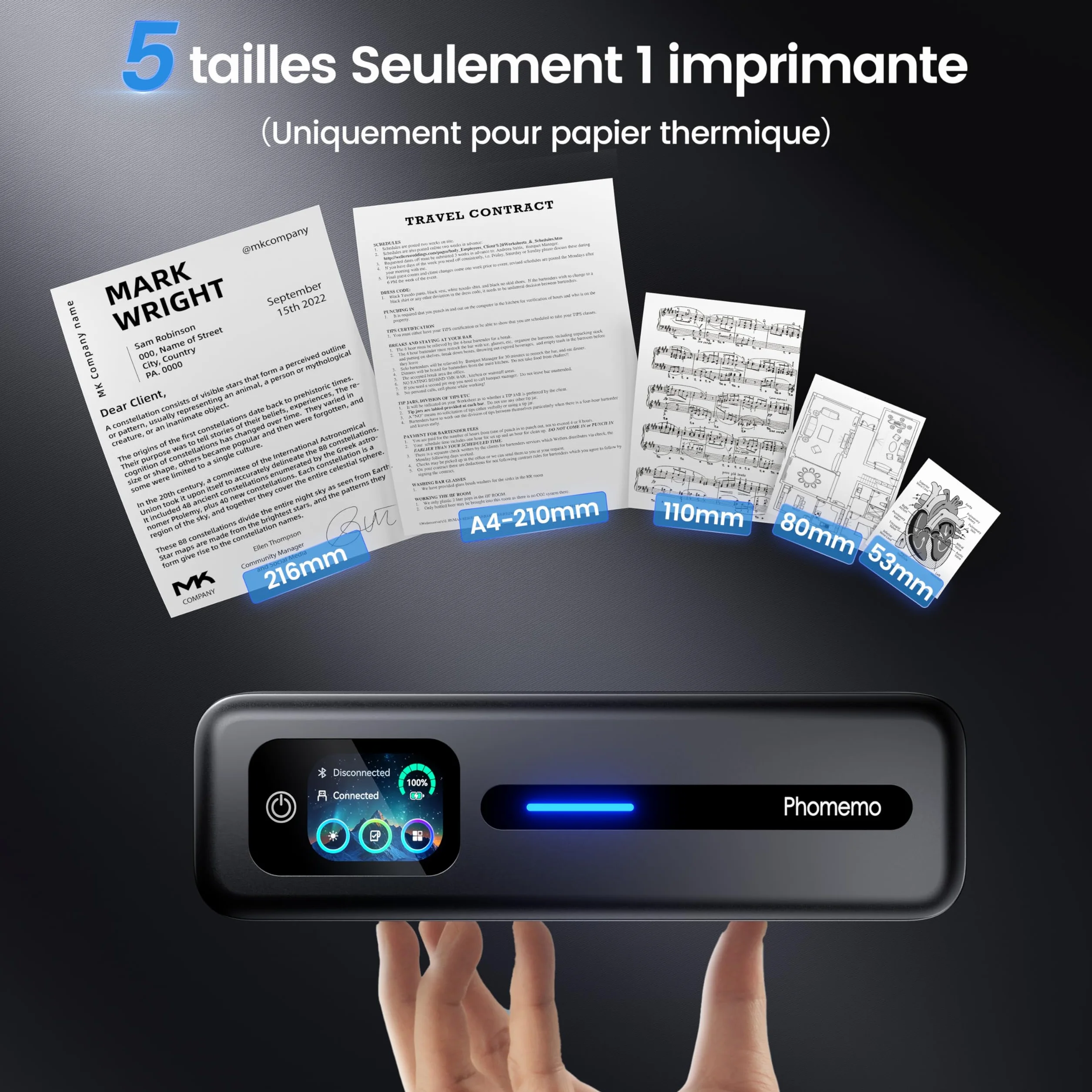 Phomemo M832D Imprimante Thermique A4 avec Écran Tactile Portable sans Encre