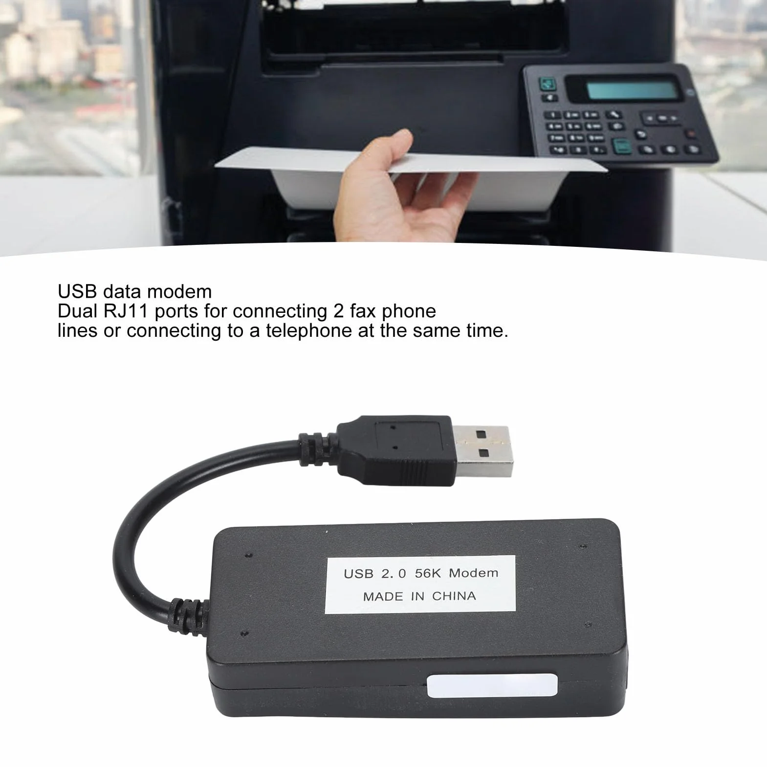 Modem USB 56K Externe avec Deux Ports RJ11 et Identification de L'appelant
