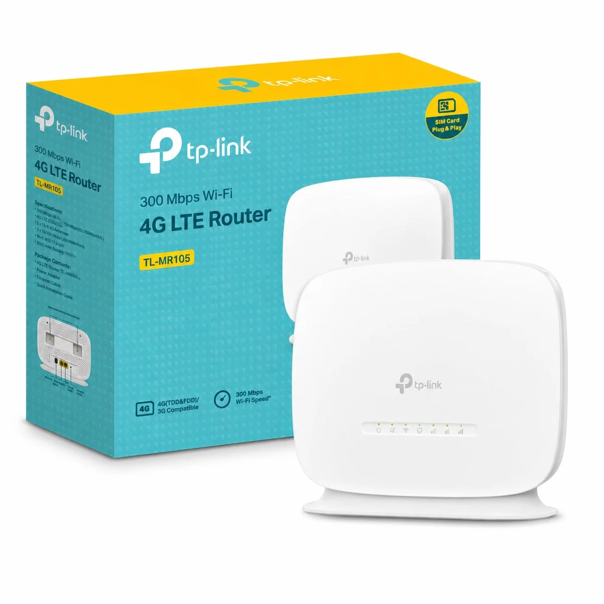 TP-Link TL-MR105 Routeur 4G LTE 300 MB/s 1 Port LAN/WAN 1 Port LAN Carte SIM 32 Appareils