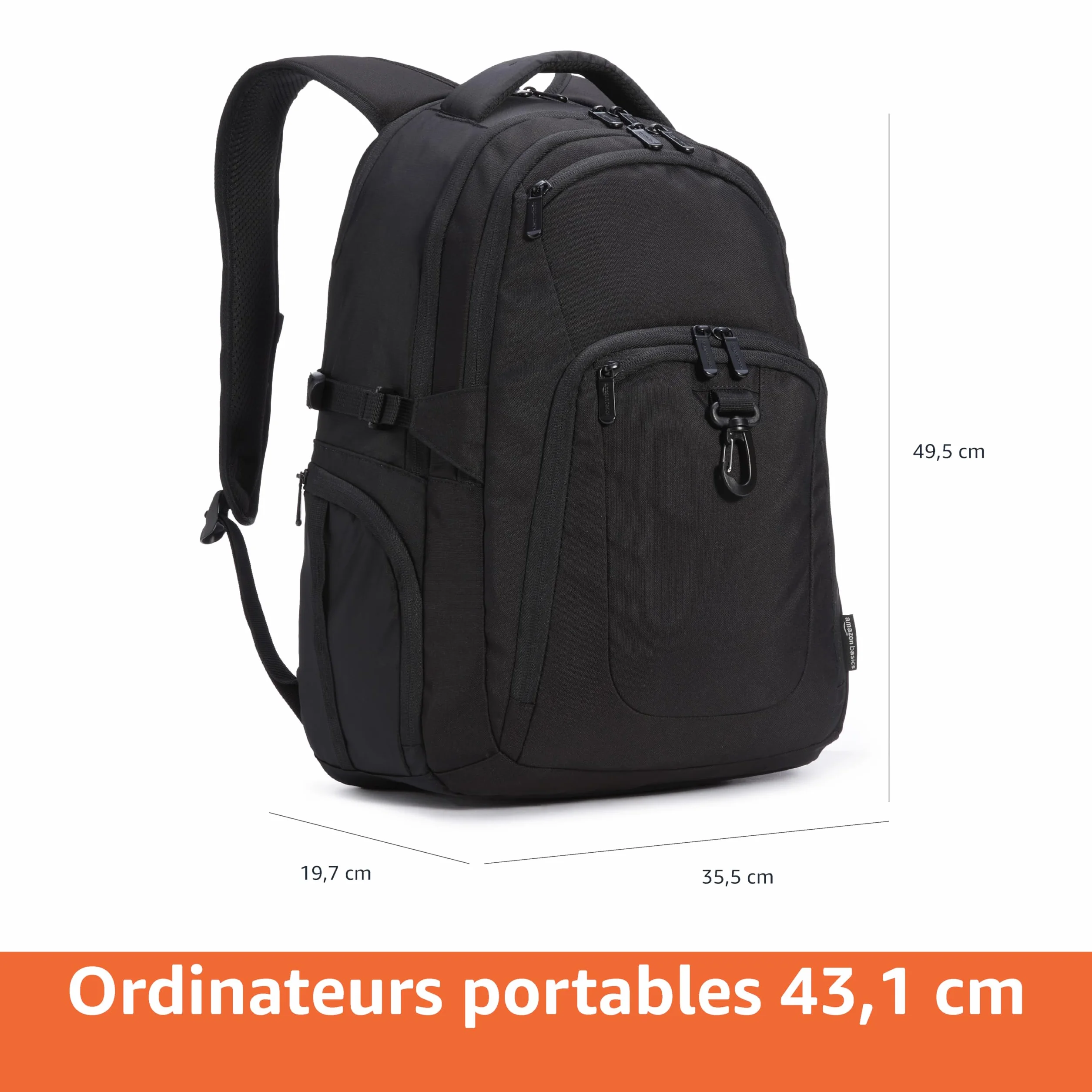 Amazon Basics Sac à dos de voyage pour ordinateur portable 17", Noir