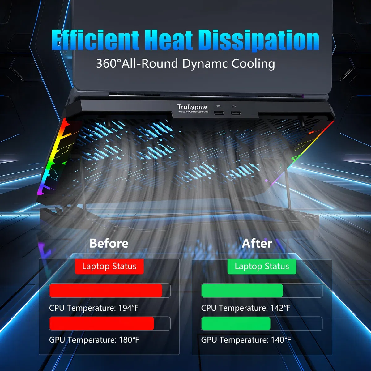Refroidisseur PC Ordinateur Portable 12 Ventilateurs Silencieux 5 Hauteurs réglables Compatible 12'' à 17.3''