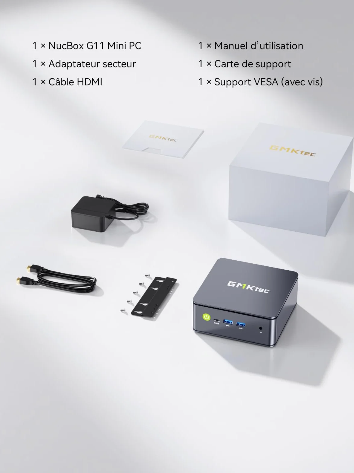 GMKtec G11 Mini PC AMD Ryzen Embedded R2514 16Go DDR4 512Go SSD PCIe 3.0 Dual LAN 2,5G WiFi6E Triple écran 4K