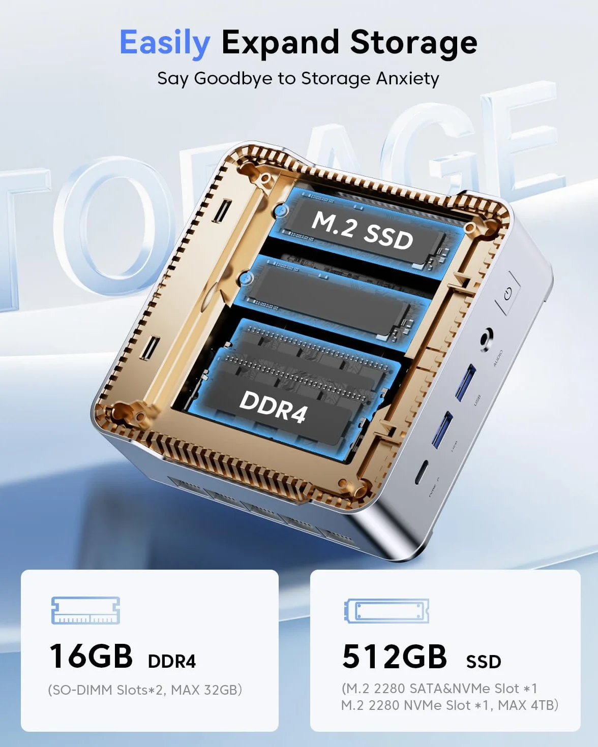 NiPoGi Pinova P2 Mini PC AMD Ryzen 3300U 16 Go DDR4 512 Go M.2 SSD W-11 Pro Radeon Vega 6 Triple Affichage 4K
