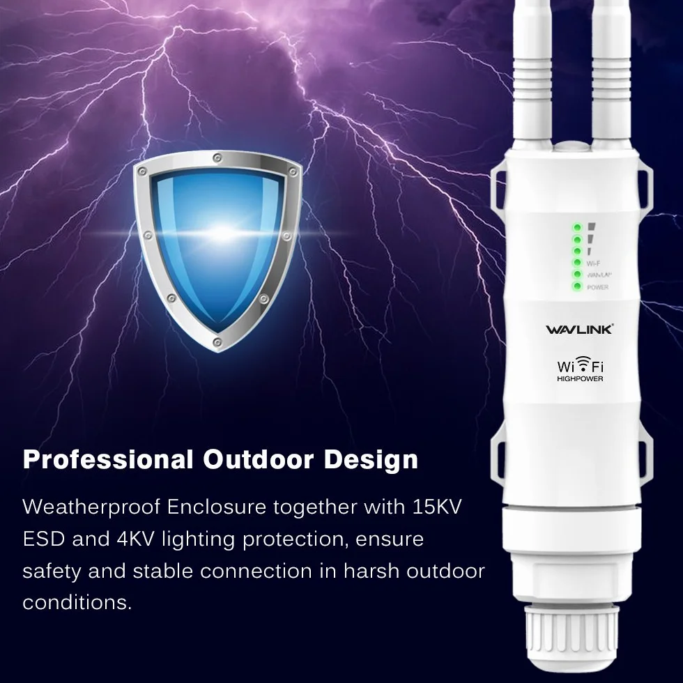 Amplificateur Wavlink N300 2.4G Répéteur WiFi Extérieur Puissant avec Antenne Longue Portée
