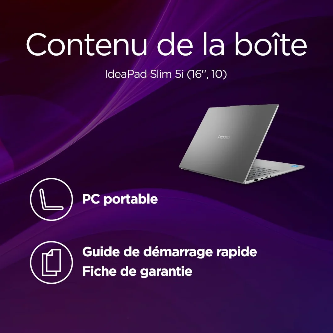 Lenovo IdeaPad Slim 5 16IMH10 Ordinateur Portable 16" WUXGA Intel Core Ultra 5 135H RAM 16Go SSD 512Go Windows 11 Home Clavier AZERTY Français Gris