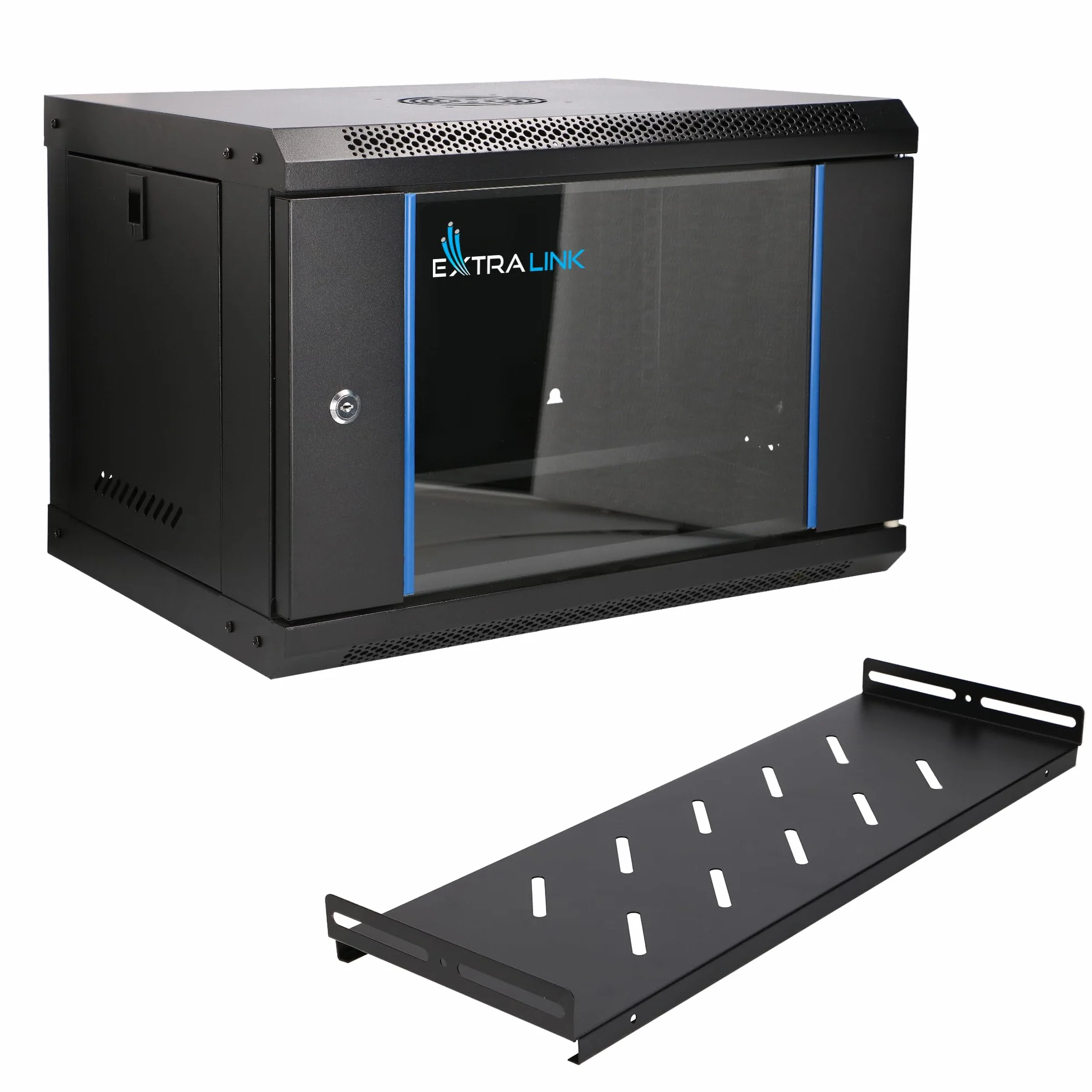 Extralink Baie de Brassage 19 Pouces 6U Armoire réseau 400mm Profondeur Montage Mural Sol 60kg Noir