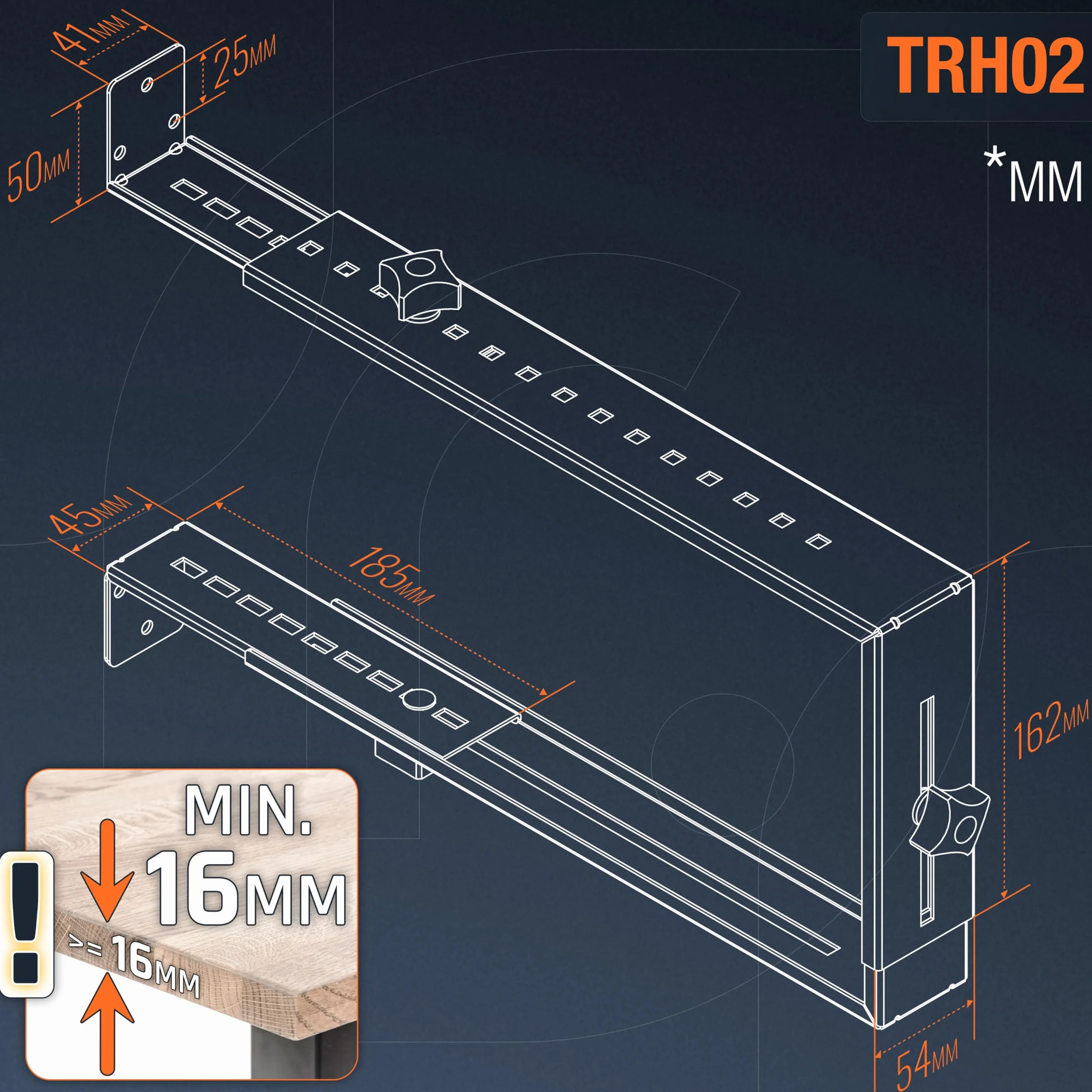 RICOO TRH02-B Support boîtier PC Universel Montage sous Bureau Accroche réglable