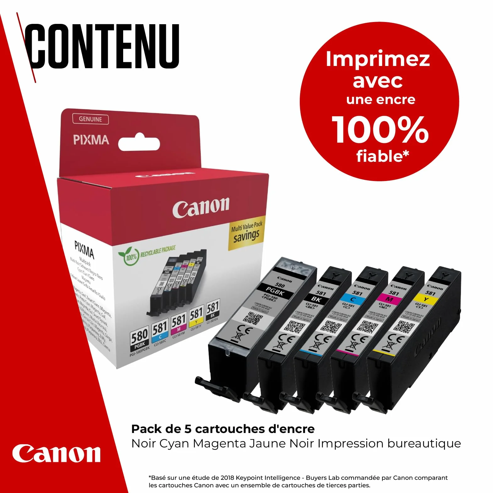 Canon Lot de 5 Cartouches d'encre d'origine PGI-580 / CLI-581 Multipack