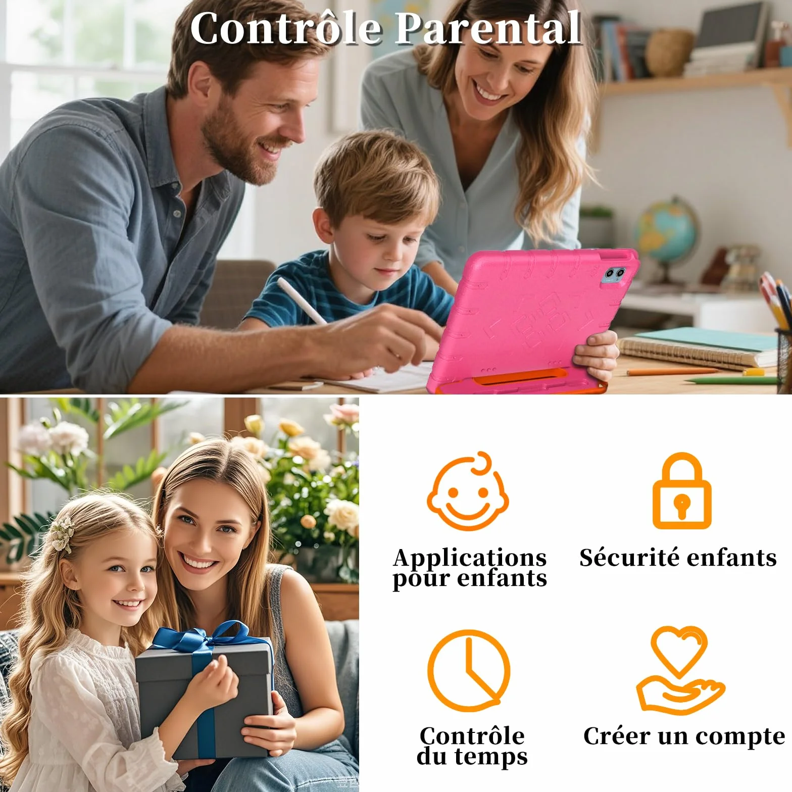 Tablette Enfants 10 Pouces Android 15 30Go RAM 64Go ROM TF 2To 5G WiFi Octa-Core Widevine L1 Face ID Contrôle Parental 6000 mAh BT 5.0