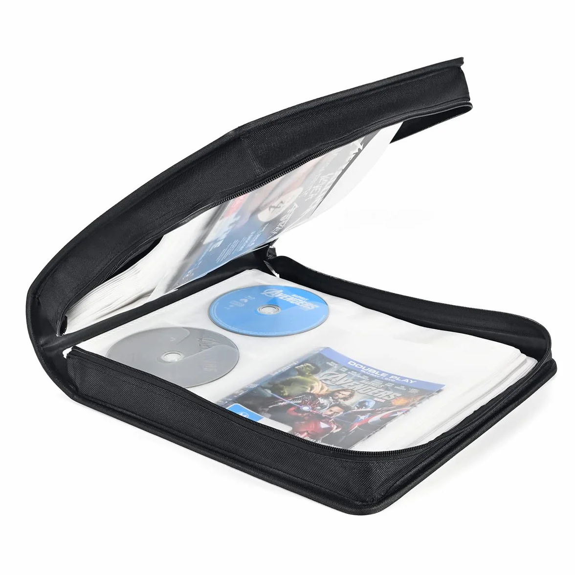 LIOVODE Étui de rangement DVD pour 128 DVD et 64 livrets, noir