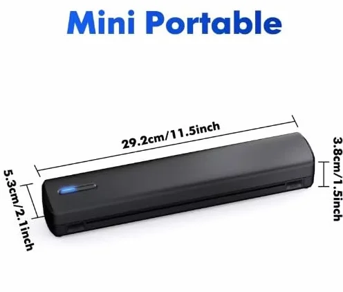 Imprimante Thermique Portable A4 sans Encre Bluetooth Compatible iOS Android Noir