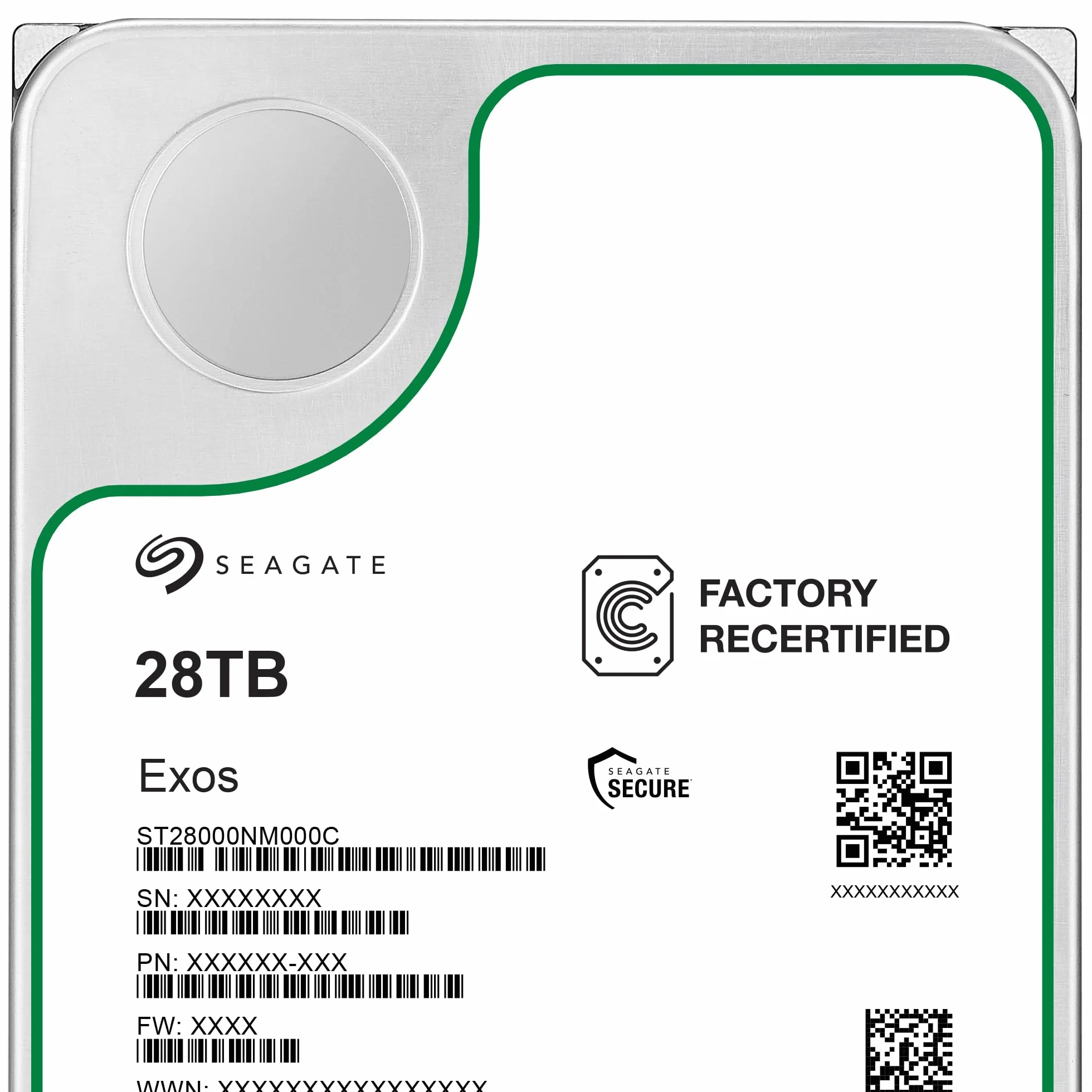 Seagate Exos 28To Disque dur ST28000NM000C 3.5" HDD SATA 6 Gb/s 7200 tr/min 512 Mo cache Reconditionné