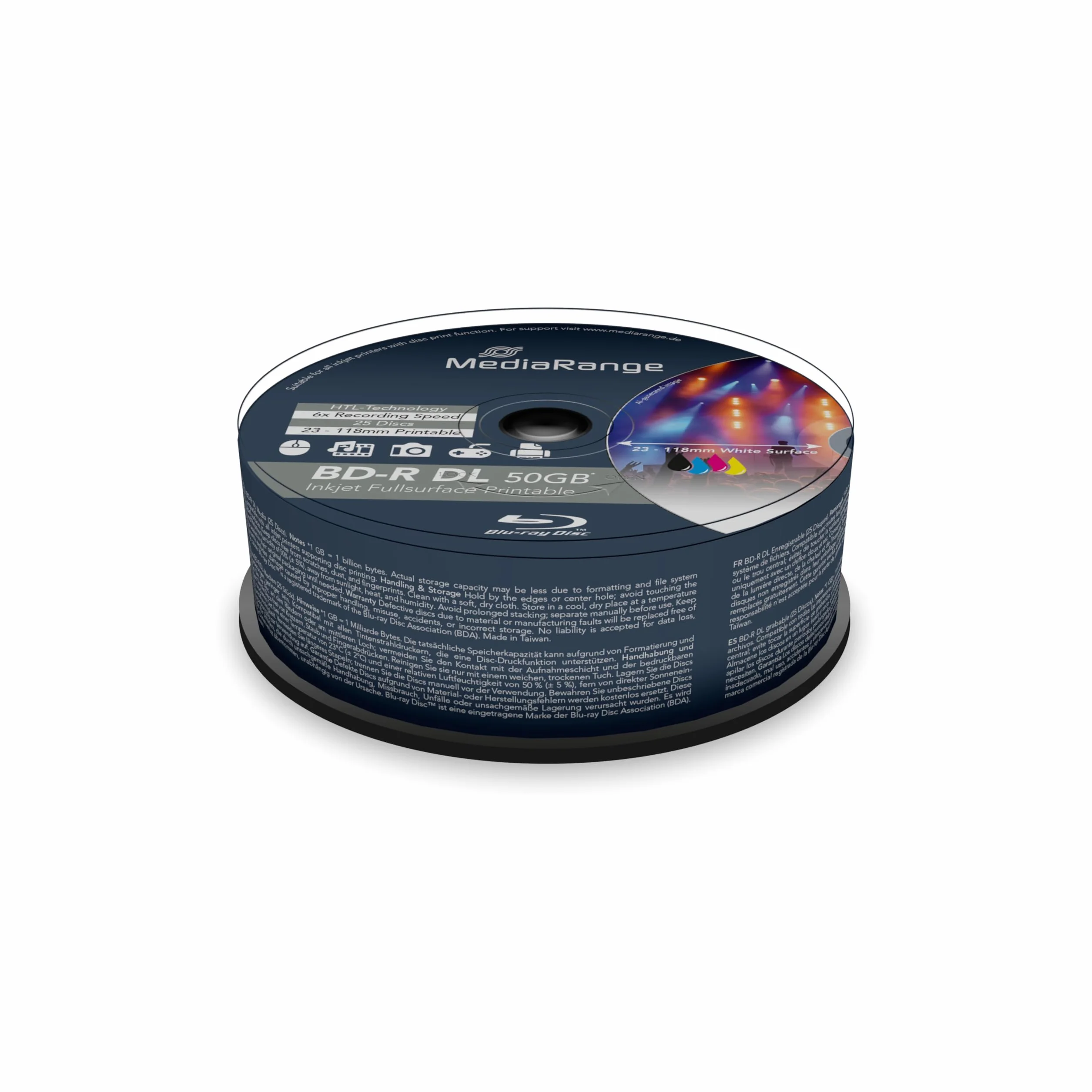 MediaRange BD-R Dual Layer 25 Cakebox 50 Go 6x Vitesse d'écriture Imprimable