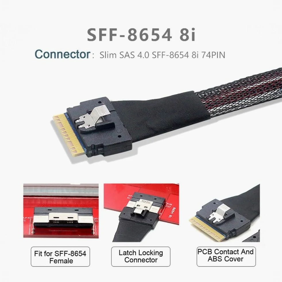 Câble d'extension PCI-E 5.0 Mini Cool Edge IO MCIO 8i 74 broches mâle vers Slimline SFF-8654 SAS 4.0 50 cm