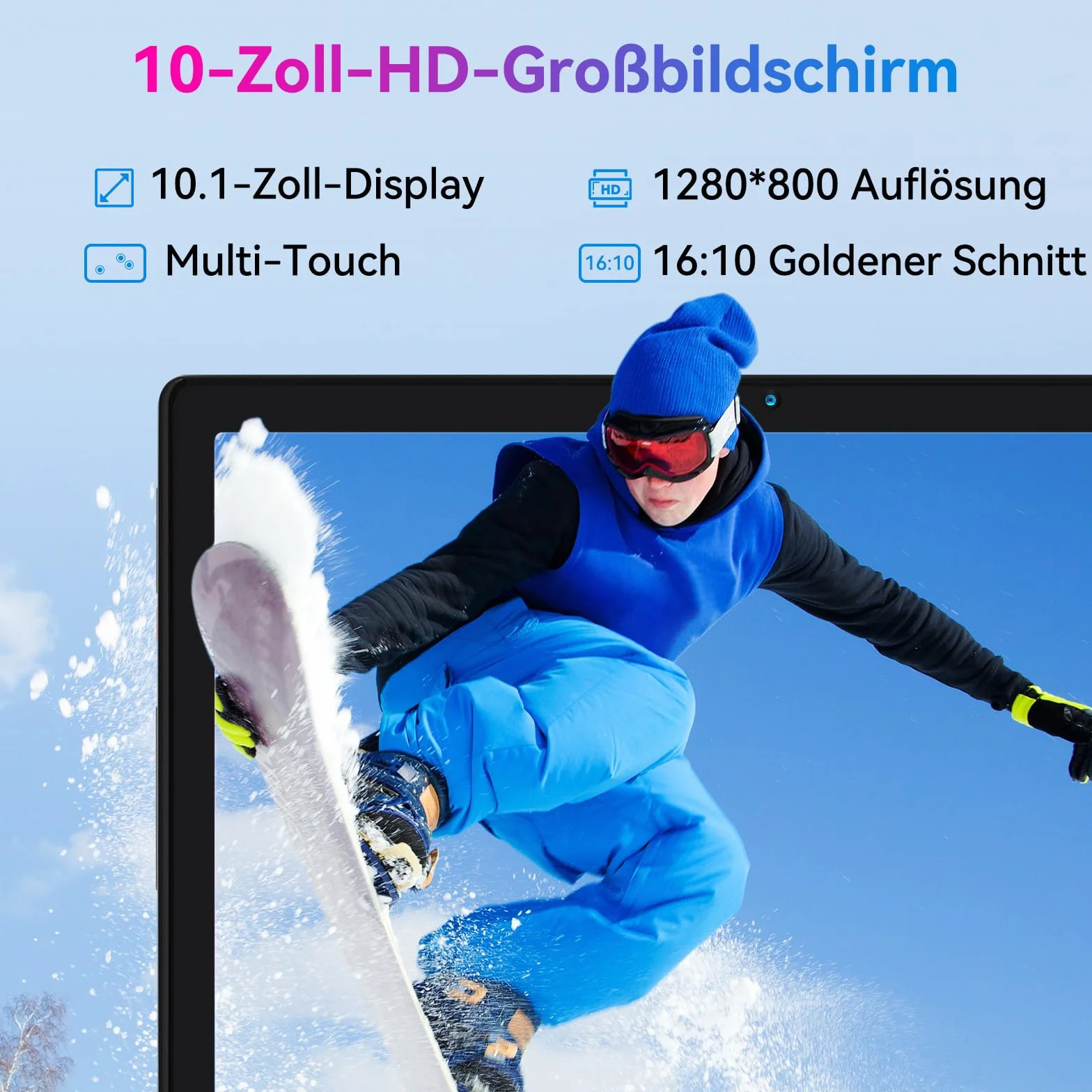 Tablette Android 10 pouces 6 Go RAM 64 Go extensible 128 Go Bluetooth 5.2 Wi-Fi 6 batterie 5000 mAh écran HD 1280×800 argent