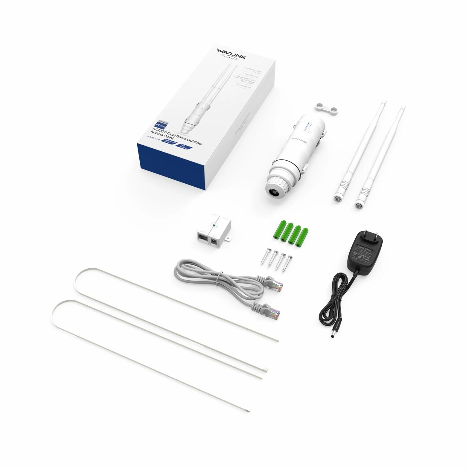 WAVLINK AC1200 Répéteur WiFi Extérieur Longue Portée PoE IP67 Étanche Double Bande 2.4G 5G Point d'Accès Outdoor Antennes Puissantes