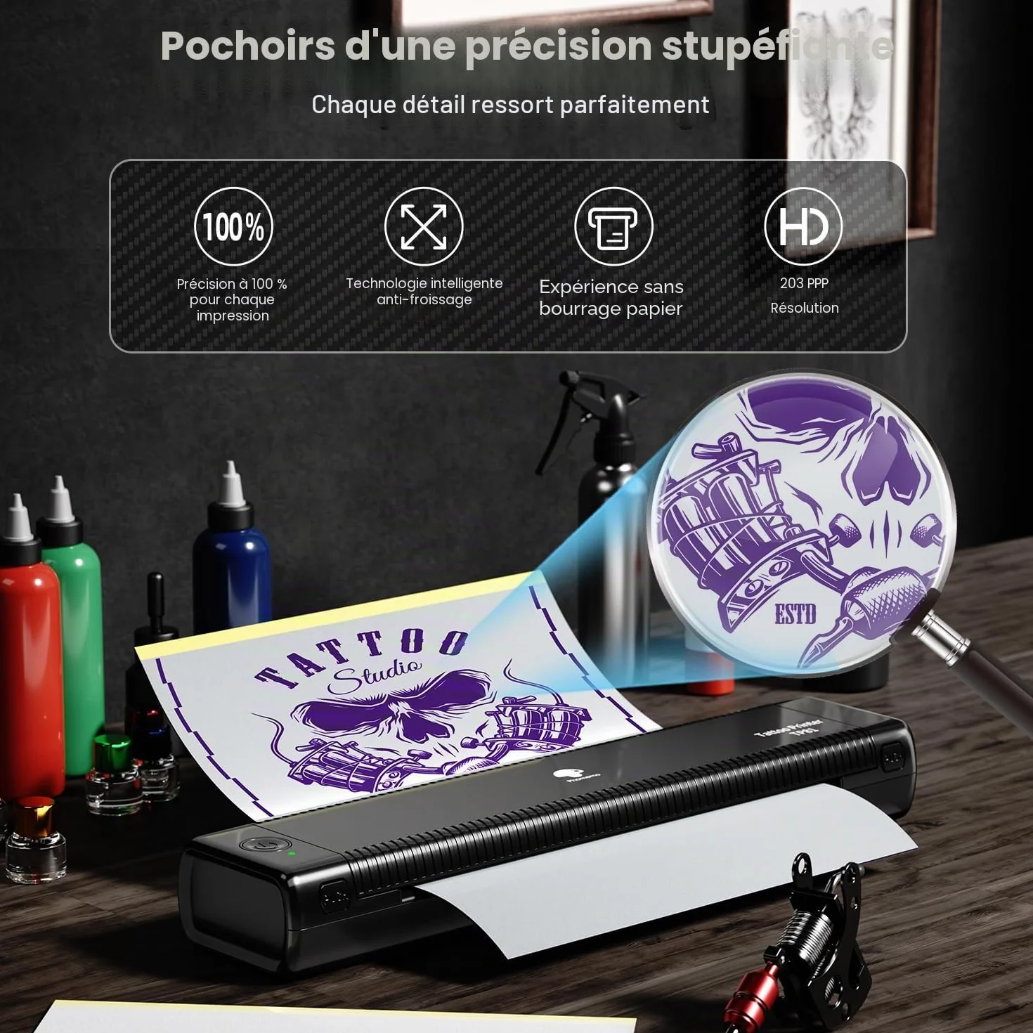 Phomemo TP81 Imprimante Thermique A4 Tatouage Stencil Compatible iOS Android Mac