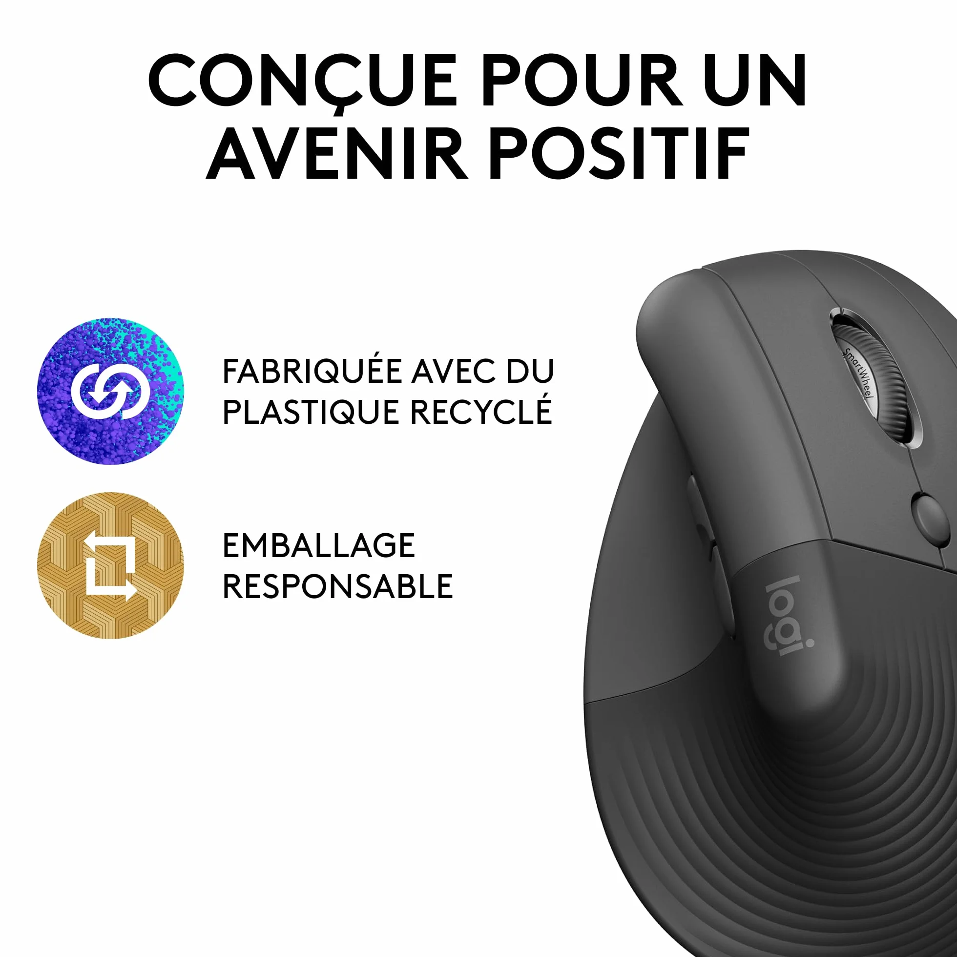 Souris Ergonomique Verticale Logitech Lift sans Fil Bluetooth Logi Bolt Silencieuse 4 Boutons Graphite