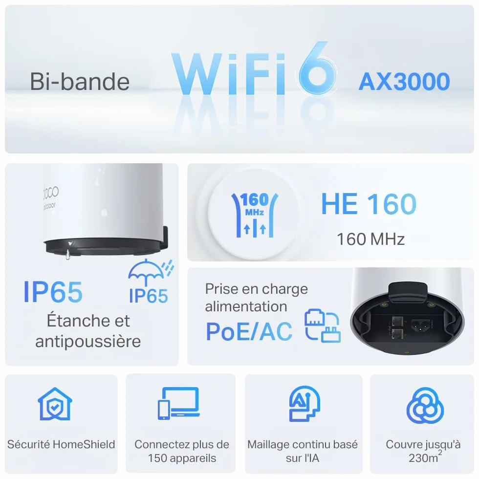 TP-Link Deco X50-Outdoor WiFi 6 Mesh AX3000Mbps Routeur Extérieur IP65 230㎡