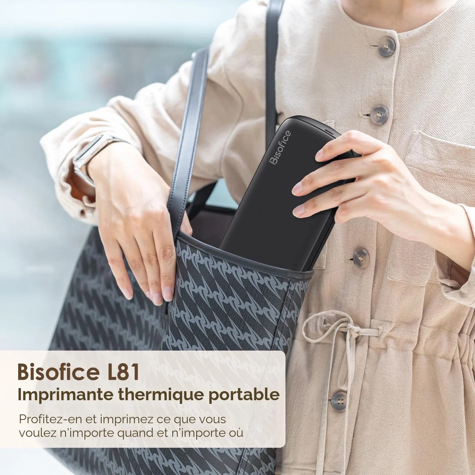 Bisofice L81 Imprimante Thermique A4 Portable Bluetooth sans Encre Compatible Android iOS Noir