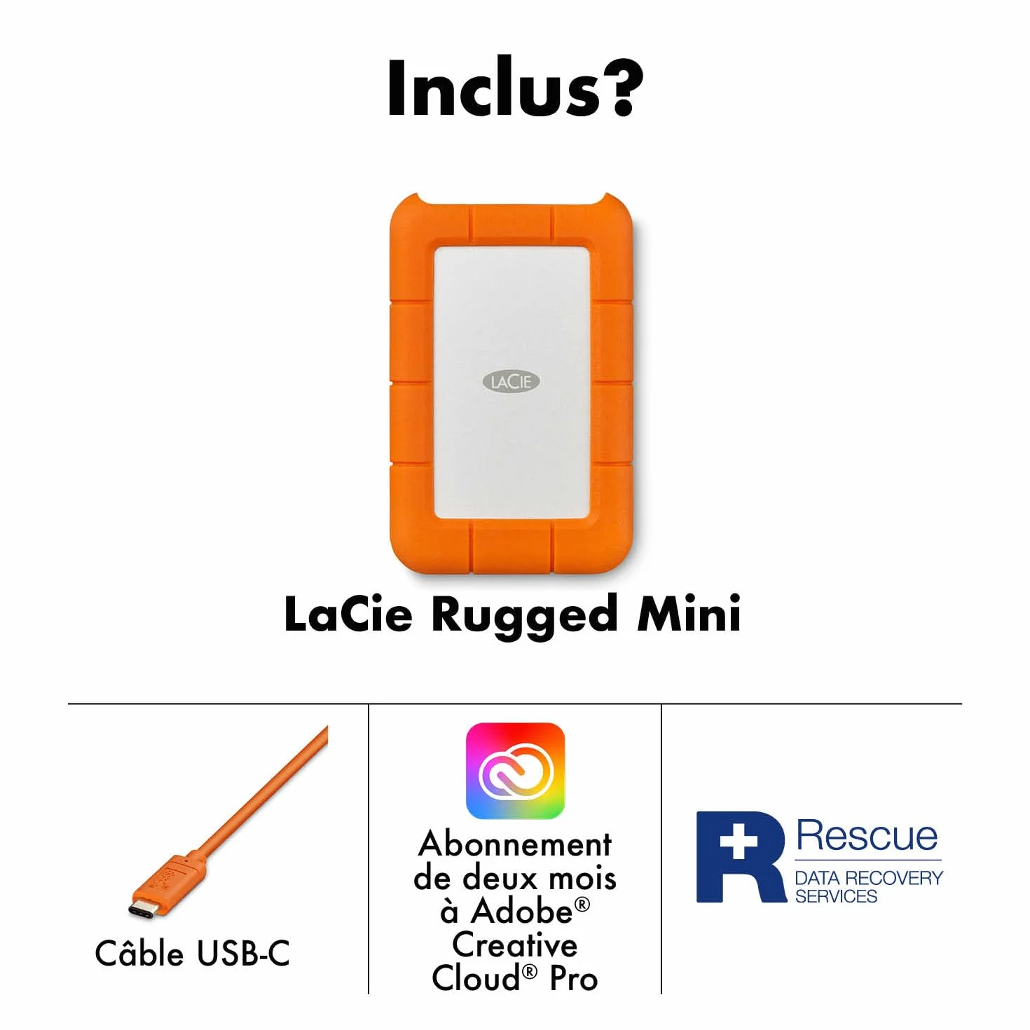 LaCie Rugged Mini 1To Portable 2.5" Disque Dur Externe pour PC Mac iPad iPhone